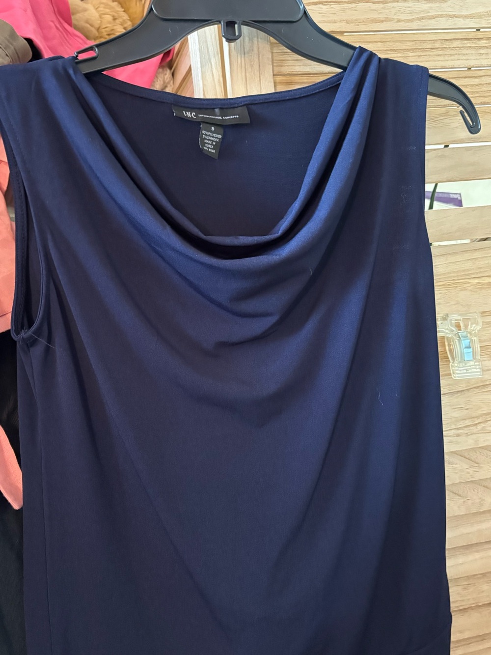 INC International Concepts Navy Sleeveless Draped Neck Top Small